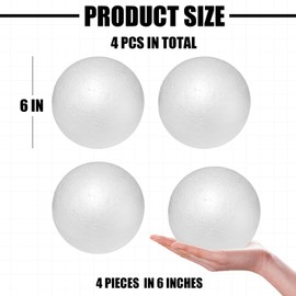 Styrofoam Balls 6 Inch,4PC Large White Foam Balls for Crafts, DIY Craft Giant Foam Ball for Home and School,Smooth Solid Round Ball (Styrofoam-6in-4pc)