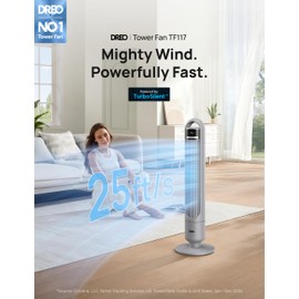 Dreo Tower Fan for Bedroom, 90° Oscillating Fan, Standing Fan with 3 Modes, 4 Speeds, 8H Timer Cooling Fans for Home, Living Room, Office, Grey, TF117