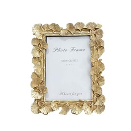 LONG XIN 1PCS 5X7 Inch Ginkgo Leaves Decoration Photo Frame Vintage Photo Frame Resin Picture Frame for Home Decor Old Fashioned Gorgeous Photo Gallery Art Decor (Gloden)