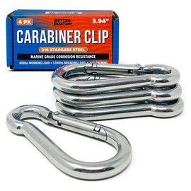 Stainless Steel Carabiner Clip, 4 Pack, 316 Marine Grade, Heavy Duty Spring Snap Hooks, Mini and Large Sizes, 2" to 4" Options, 3.94" Clips