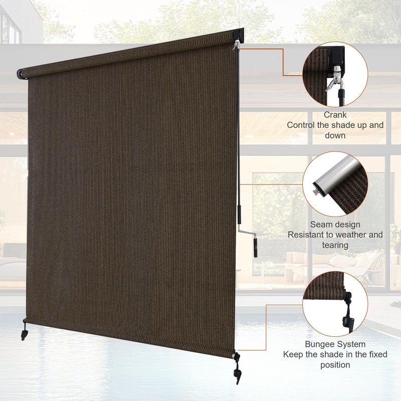AOSKY Outdoor Roller Shades，Cordless Patio Shades Roll Up Outdoor Blinds，Roller