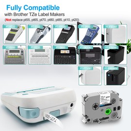 6-PK Replacement for Brother TZe-231 P Touch Label Tape 12mm 0.47 Laminated Black on White, Label Maker Tape TZ-231 for Brother Ptouch Label Maker PT-D220 D210 H110 D400 D600 1880 1900