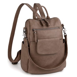 UTO Women's Elegant Backpack with Shoulder Strap Fashionable Multifunctional Backpack Shoulder Bag Men's PU Leather Backpack Compartment Zip Shoulder Bag School Backpack Handbag, 183-pu brown,