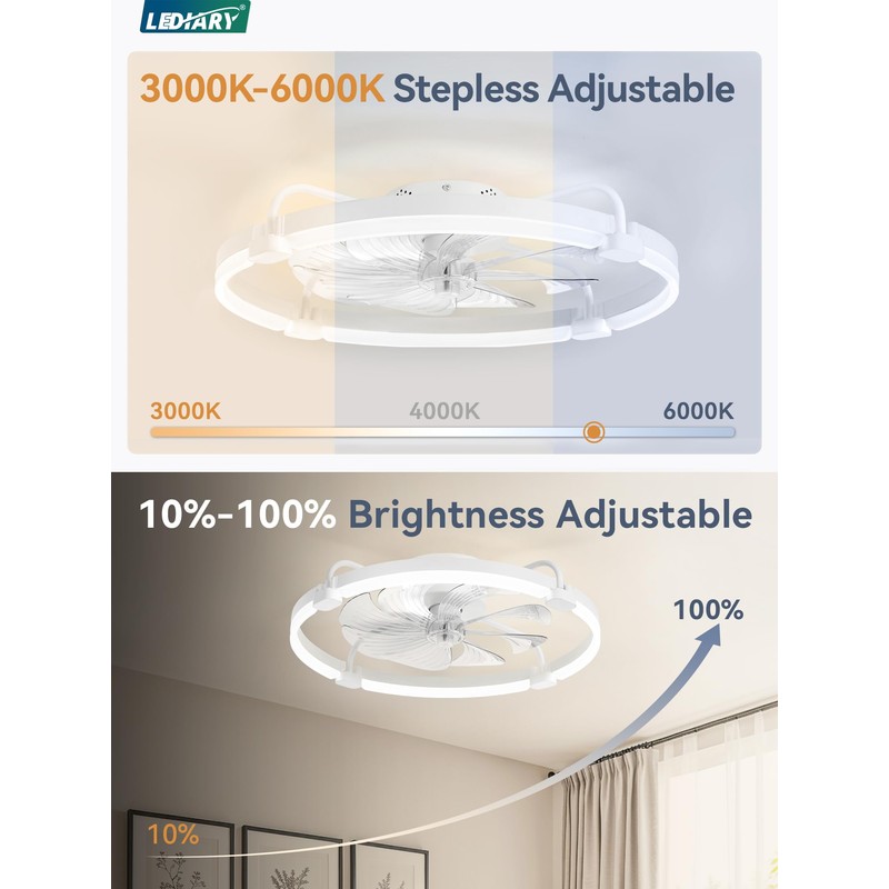 LEDIARY Ceiling Fans with Lights and Remote, 24'' Low Profile