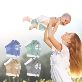 KroY PecoeD 4 Pairs of Knee Pads Baby Crawling Rubber Dots Non-Slip Cotton Baby Knee Pads Crawling Aid for Unisex Babies, Style 1