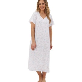 Marlon Womens Linzi Long Plus Size Soft Cotton Knitted Jersey Nightdress With Buttons, Harvest Pink, 20-22