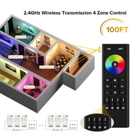 BTF-LIGHTING 5050SMD FCOB COB RGB RF Remote Control RC03RFB & 3PCS C03RF LED Tuya LED Controller Kit 4 Zones RF 2.4GHz Wireless Group Control PWM RGB (+ R G B) 4pin LED Strip DC5V DC12V DC24V