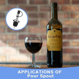 GLOKUUCA Liquor Tapered Pour Spout - 2 Pcs Stainless Steel Bottle Pourers with Dust Cap Fits for Olive Oil Vinegar Wine - Wine Bottle Speed Pourers - (90-mm/3.54-inch, Black)