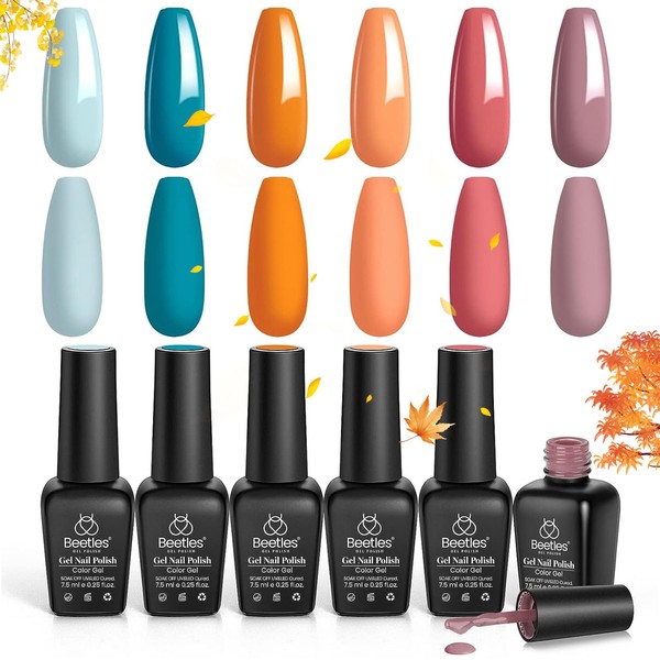 Beetles Gel Nail Polish Set, Hotel California Collection Light Blue Fall Orange Dusty Pink Color Perfect for Autumn and Winter Nail Art Manicure Kit Soak Off Uv LED Gel