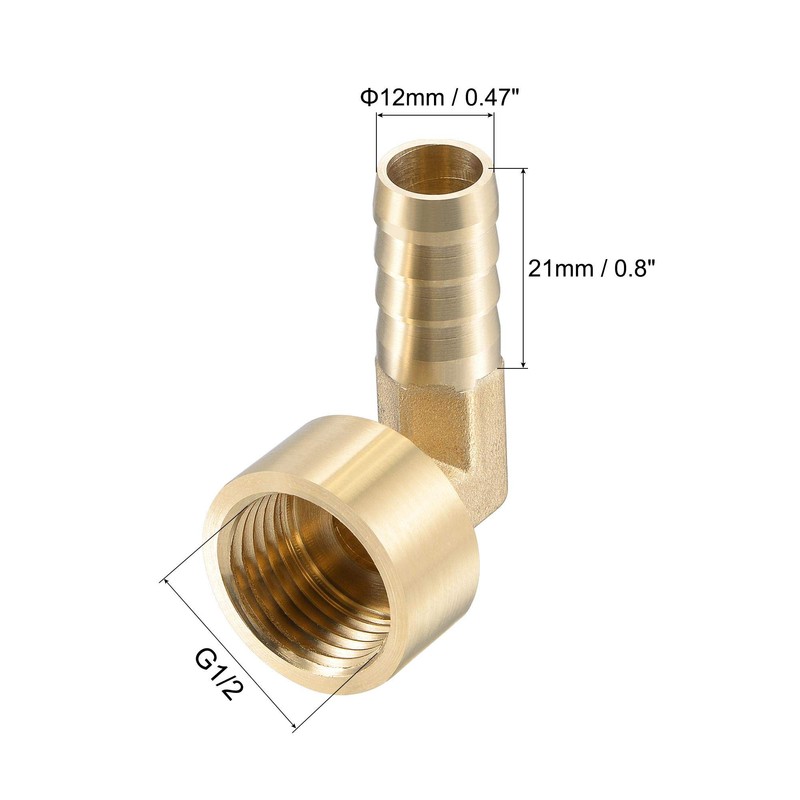 sourcing map Brass Hose Barb Fitting Elbow, 12mm Barbed x