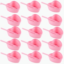 icyhey 15 Pairs Pink Heart-shaped Plastic Facial Mask Mixing Bowls Set with Spatulas - DIY Skincare Mixing Tool Kit, Mud Masks, Home Salon, and Beauty Salon Use, Face Mask Applicator Tool(15Pcs)