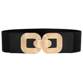 XZQTIVE Women Wide Elastic Belt for Dress Fashion Stretchy Waist Belt for Women with Gold Buckle, black
