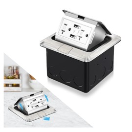 Vagueior Pop-Up Floor Box Kit, Waterproof Electrical Outlet Cover Box, Hidden 4.8A USB & 20A Tamper-Resistant Receptacle Outlet with Slow Elastic Damping, UL Certified, Metallic