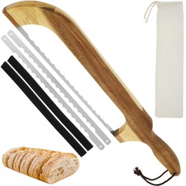YMKWZ Bread Knife for Homemade Bread, Bread Bow Slicer 15.7" Ergonomic Wood Handle, Even Slicing Incisive Bow Bread Knife With Detachable Stainless Steel Blade for Sourdough Bread