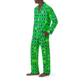Trina Turk x BedHead Pajamas Mens, Lightweight Organic Cotton Long Sleeve Button Down Pant Lounge Set - Green Sunglasses, S