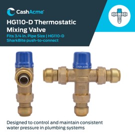 Cash Acme 3/4 Inch HG110-D Thermostatic Mixing Valve with SharkBite Union Connections, Brass Plumbing Fitting, 24505