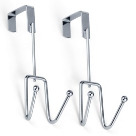 DecorRack 2 Chrome Over The Door Hooks, Elegant, Durable, Heavy-Duty Hanging Storage Hook Rack, Space Saving, Declutter, Double Hook Design, Stylish Over Door Hanger for Bathroom, Bedroom (Pack of 2)