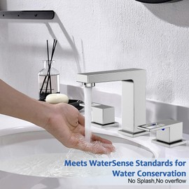 8 Inch 3 Hole Bathroom Faucet, HURRAN Bathroom Faucet, Dresser Faucet for Bathroom Sink, Bathroom Sink Faucet with Pop-Up Drain and Supply Hose (Brushed Nickel)