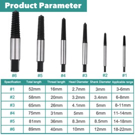 JIZZU Screw Extractor 6 Pieces Damaged Screw Remover, Screw Remover and Extractor Bit Set with Box, for 1/8 to 1 Inch Damaged Screws, Pipes, M3-M25
