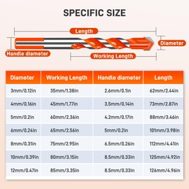 7Pcs Concrete or Masonry Drill Bit Set Can Drill Holes in Tiles, Concrete, Iron Plates, Stainless Steel, Red Trick Walls, Etc(Orange)