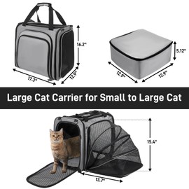 LitaiL Cat Travel Carrier with Litter Box for Car, Expandable Cat Carrier with Leak-Proof Litter Box for Car Travel, up to 20 lb to Road Trip, Camping, or Hotel, Grey