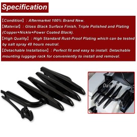 Dasen Stealth Luggage Rack Detachable Compatible with Harley Touring Road King Electra Glide Road Glide Street Glide 2009-2025 Gloss Black