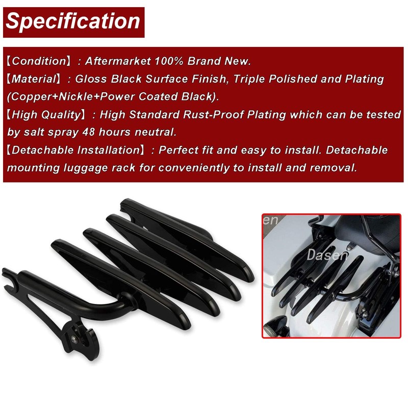 Dasen Stealth Luggage Rack Detachable Compatible with Harley Touring Road