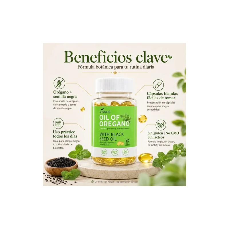Aceite De Orégano Natural Suplemento Dietético 60 Cápsulas