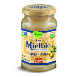 Rigoni Di Asiago Mielbio Italian Raw and Creamy Honey, Orange Blossom, 10.58 Ounce, 6-jars