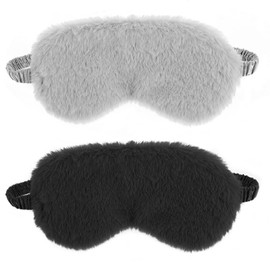 WY LIGHTING LEVEL 2 Pcs Plush Eye Mask Soft Sleeping Blindfold Eye Cover Comfortable Furry Faux Fur Sleeping Mask Satin Nap Night Eyeshade Cover for Women Men Gift (Black, Gray)