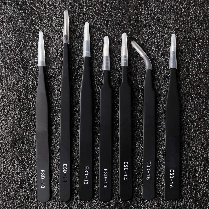 ZHIYE Precision ESD Anti-Static Tweezers, 7 pcs Stainless Steel Tweezers