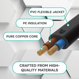 SatelliteSale 18AWG 2-Prong to Round/Round Connector AC Universal Replacement Power Cable Universal Wire PVC Black Cord 15 feet