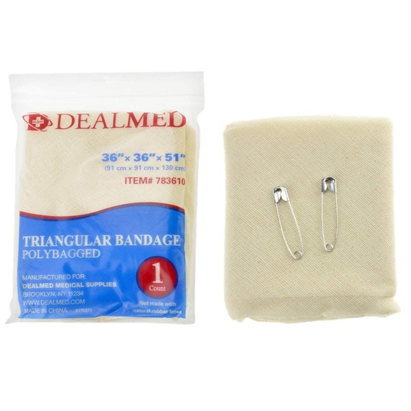 Dealmed Latex-Free Triangular Bandages â 12 Cotton Bandages with 2 Safety Pins, 36" x 36" x 51" Compression Bandage Wrap, Wound Care Product for First Aid Kit and Medical Facilities