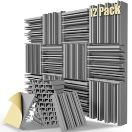 ZELMINE Upgrade 12 Pack Self-Adhesive Sound Proof Foam Panels,12" X 12" X 2" Acoustic Panels with High Density,Decorative Soundproof Wall Panels Studio Sound Absorbing Foam for Wall and Ceiling(Gray)