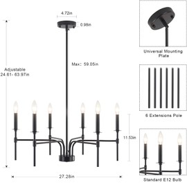 LJHhowe Black Chandelier 6 Lights Modern Farmhouse Chandelier for Dining Room Light Fixtures Over Table Candle Vintage Chandelier Lighting for Bedroom Foyer Staircase Kitchen Chandeliers