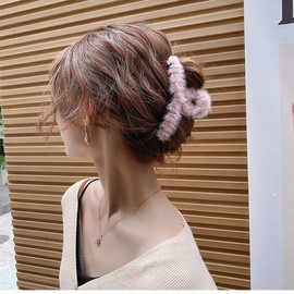 Korean Elegant Autumn Winter Plush Hair Clip for Women One Size/Black Plush Grip 20ea
