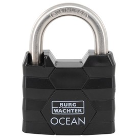 BURG-WÄCHTER Padlock with 2 Keys 8mm Shackle Thickness Marine Waterproof Solid Brass Body Double Locking Ocean 490 Ni 50 SB Black
