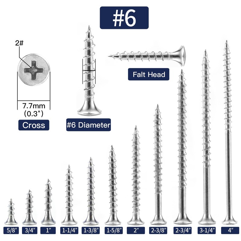 #6 x 3/4" Drywall Screws 250Pcs Carbon Steel Flat Head