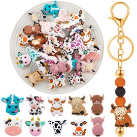 Silipull 40 Pcs Silicone Focal Beads for Pens, Colorful Silicone Beads for Keychain Making DIY Gift Necklace Bracelet Jewelry (Cow)