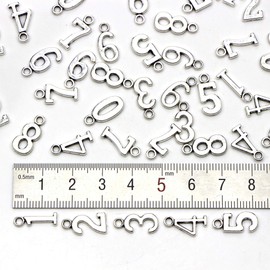 Numbers Pendant Charms, 50pcs Assorted Tibetan Silver Alloy 0-9 Numbers Jewelry Findings Charm Pendants for Necklace, Bracelets, Earrings