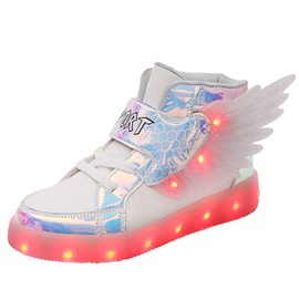 Light up Trainers Girls USB Charging Flashing Wings High-Top Trainers for Boys Kids Unisex(Little Kid 1.5UK White 34)