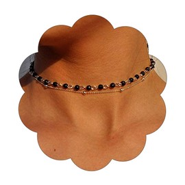 Yalice Beaded Choker Necklace Dainty Opal Birthstone Chokers Necklaces Jewelry for Women (Silver-Black)