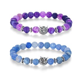 Softones Owl Gifts Owl Bracelets Healing Crystals Bracelet for Women Men Spiritual Energy Beaded Bracelet Set Gifts