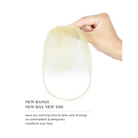 Yamel Clip in Fringe Human Hair Bangs Hair Clip on Wispy Fringe Hair Extensions with Temples Bleach Blonde Fine Air Bangs Human Hair Pieces for Women