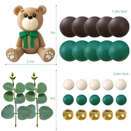 28 bolas de oso 3D con hojas de eucalipto para decoración de fiesta de cumpleaños con temática de oso de baby shower