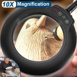 IVMAIE 10X Magnifying Glass with Light, Flexible Gooseneck Lighted Magnifier with Stand, 5 Color Modes Stepless Dimmable LED Desk Lamp Hands Free for Crafts Painting Sewing Jewelry Reading Close Work