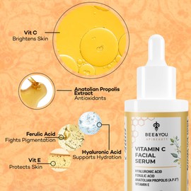 Bee and You Vitamin C Face Serum | Moisturizing Anti Aging, Reduce the Appearance of Dark Spots, Glow Up Skin Brightener with Propolis, Vitamin E & Ferulic Acid – 1 fl oz