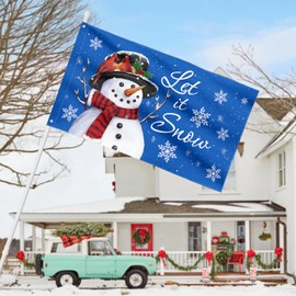 AVOIN colorlife Let It Snow Snowman Snowflake Flag 3x5 FT Double Sided Blue, Christmas Winter House Large Holiday Yard Outdoor Decorative Flag