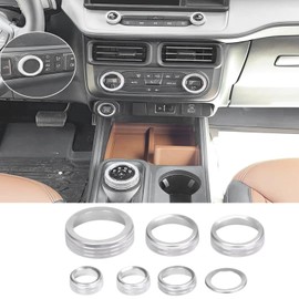 BORUIEN for Ford Maverick 2022 2023 2024 Interior Accessories Decor Air Conditioner AC 4WD Engine Start Stop Headlight Volume Radio Control Switch Knob Cover 7PCS Aluminum Alloy (Silver, 2022-2024)
