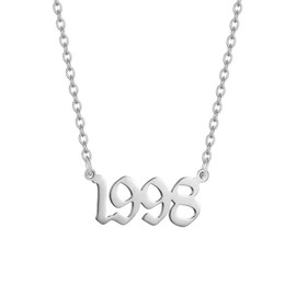AJRUIER Birthday Year Necklace,Women 18K Gold Plated Stainless Steel Birth Year Number Pendant Necklace Memorable Anniversary Jewelry for Men,Silver 1998